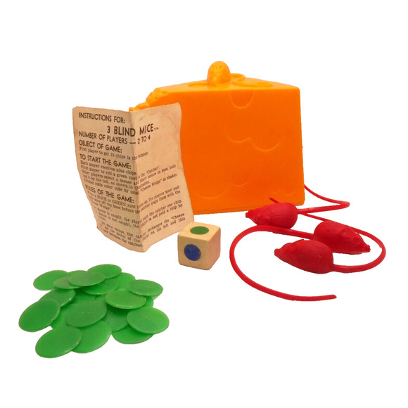 VTG 3 Blind Mice Game 1967 3 Mice 24 Chips Dice Instructions Cheese Container - Picture 1 of 7